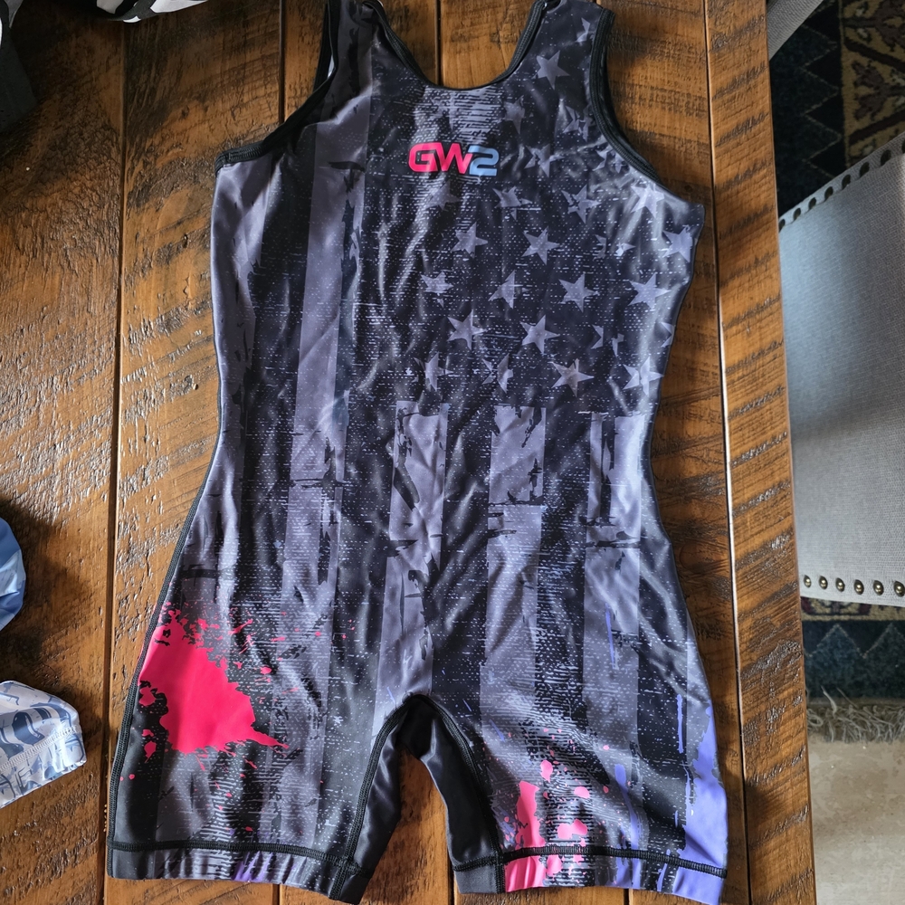 Black and Pink Star Singlet. Girls Wrestle 2